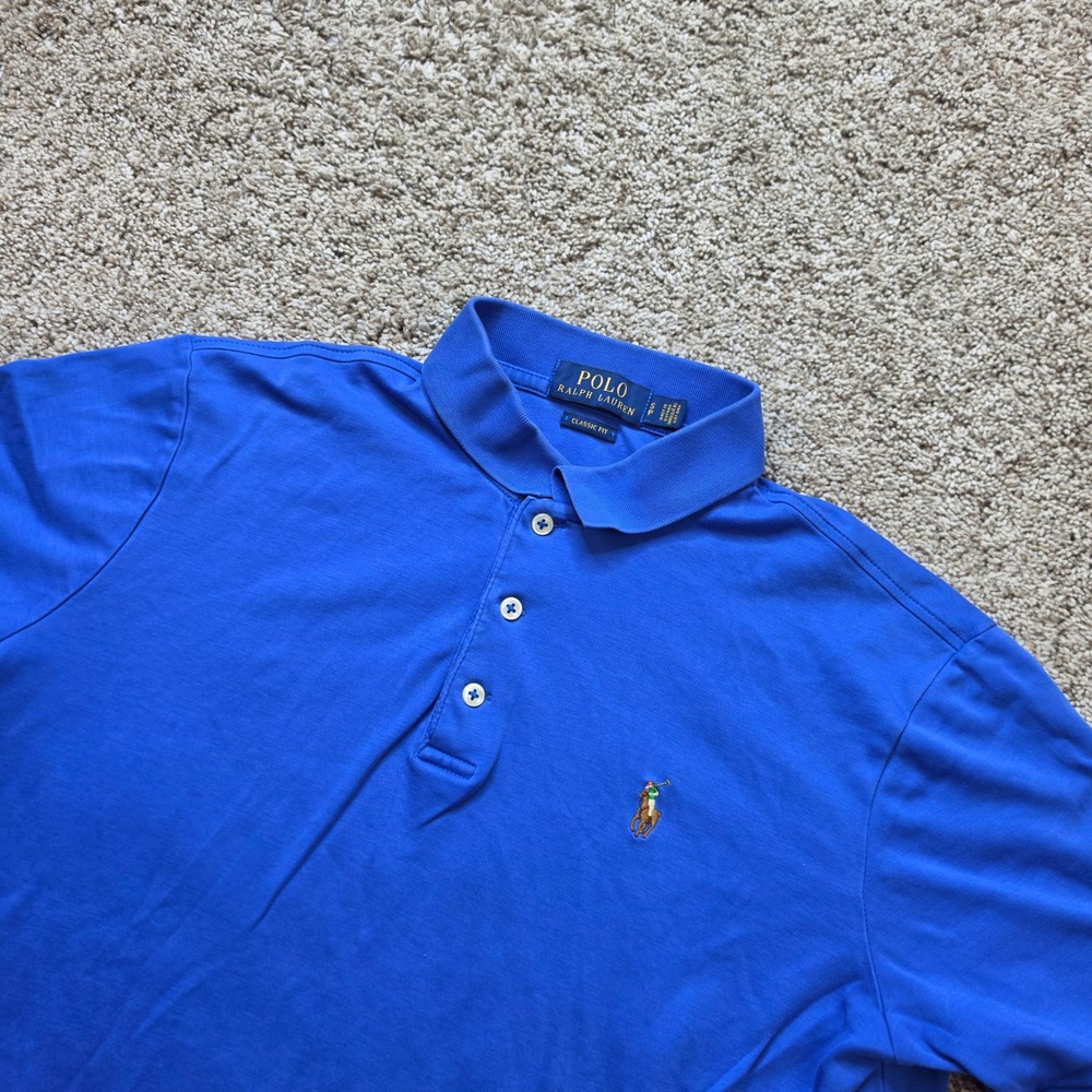 Polo Ralph Lauren Polo Shirt Mens Small Blue Brown Preppy Classic Fit Pony Adult
